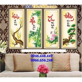 Tranh gắn đá tùng cúc trúc mai